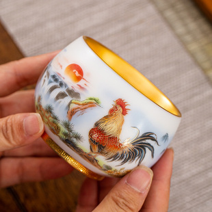 鎏金茶杯主人杯羊脂玉瓷陶瓷茶盏公鸡建盏白瓷品茗杯功夫茶杯茶碗