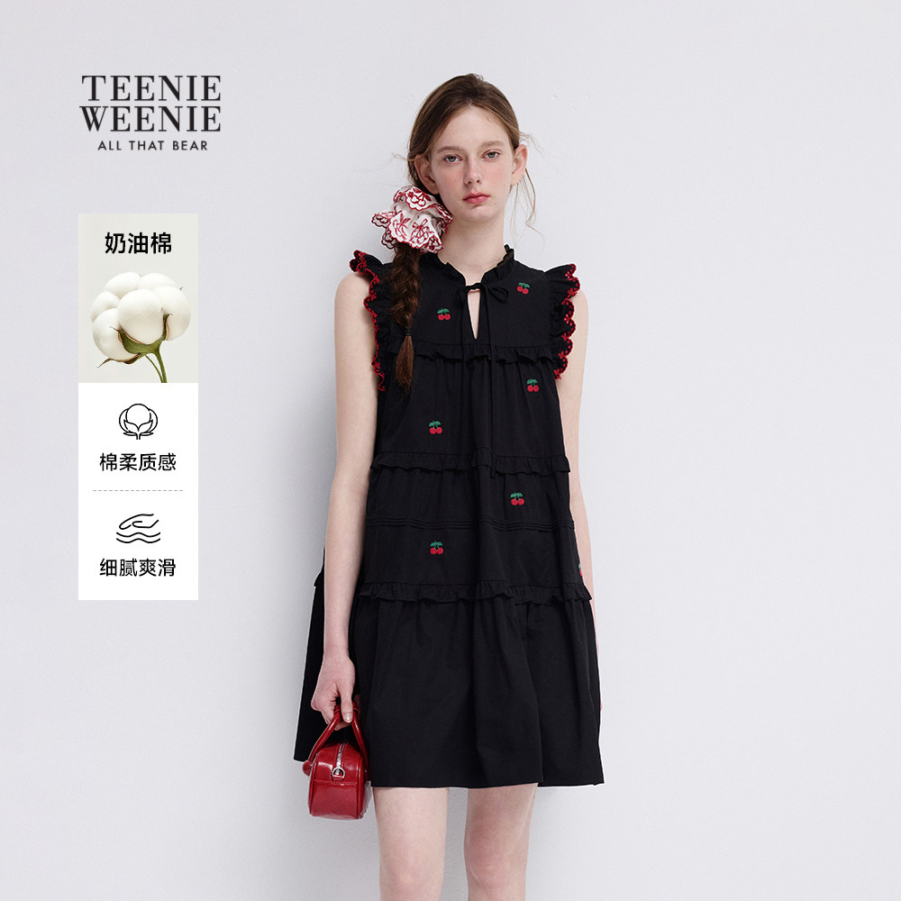 TEENIEWEENIE bearnova26夏新款女装休闲舒适绣花小飞袖A型连衣裙