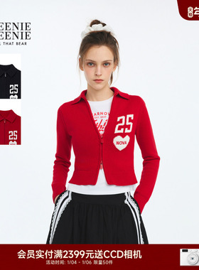 TEENIEWEENIE bearnova26春季新款女装高翻领双拉头修身提花开衫