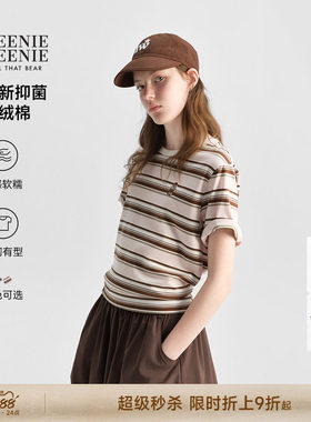 小熊女装时尚活力撞色条纹T恤