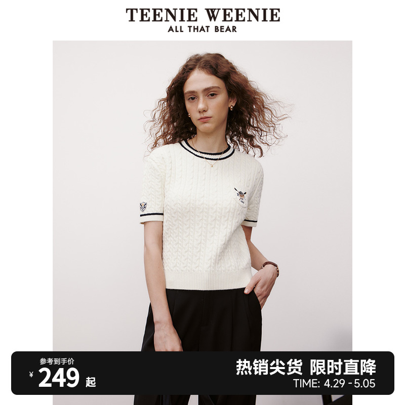 TeenieWeenie小熊针织衫短袖T恤薄款白色上衣多巴胺套头衫软糯女