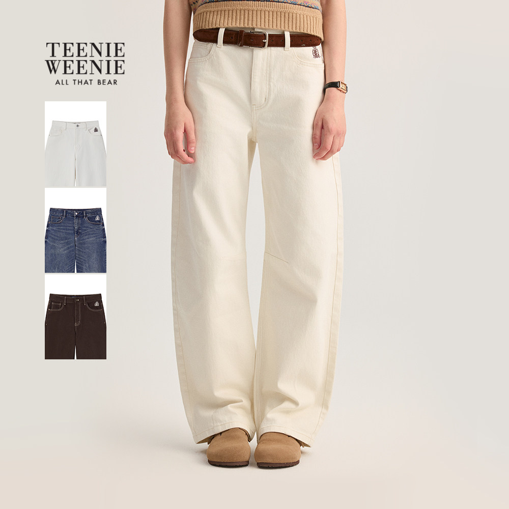 TeenieWeenie小熊女装牛仔裤秋冬舒适宽松刺绣设计感香蕉