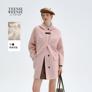 毛呢外套冬季 TeenieWeenie小熊女装 连帽大衣 轻绒智型通勤大衣