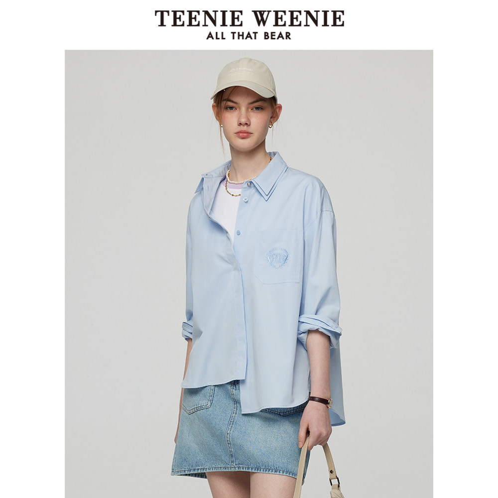 TeenieWeenie小熊女装衬衫夏款简约休闲时髦设计感双领上衣