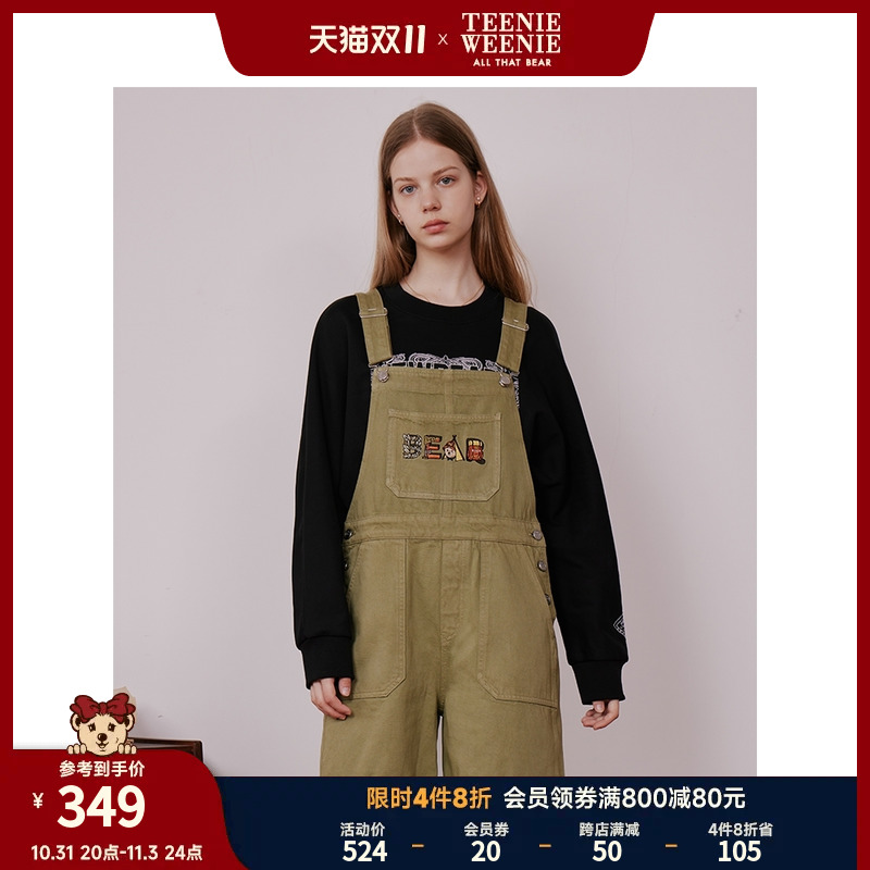 TeenieWeenie小熊2023秋季新款牛仔裤宽松时尚工装牛仔背带短裤女