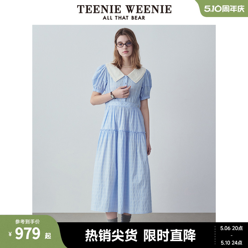 TeenieWeenie小熊2024夏装新款清新格纹连衣裙肌理感泡泡布裙子女 女装/女士精品 连衣裙 原图主图