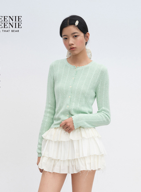 TEENIEWEENIE bearnova2025秋季新款女装气质甜美花边领针织开衫