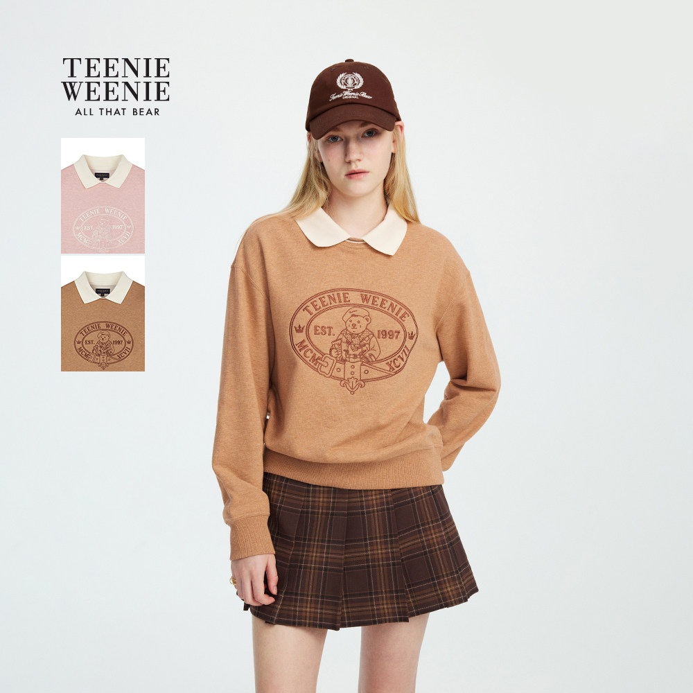 TeenieWeenie小熊女装运动卫衣2025秋季新款简约休闲翻领长袖上衣