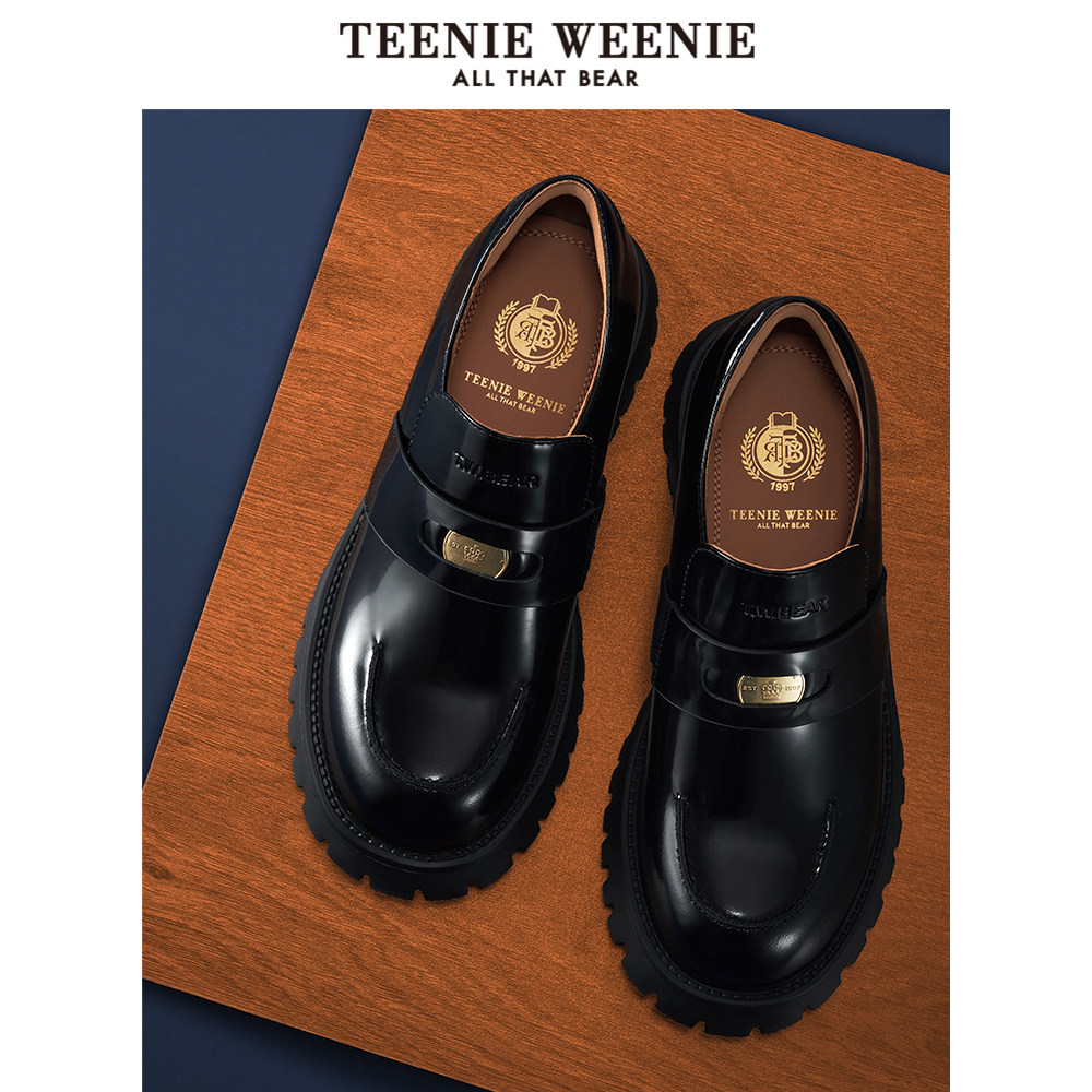 Teenieweenie小熊女装鞋子秋季舒适复古摩登学院通勤平底乐福鞋