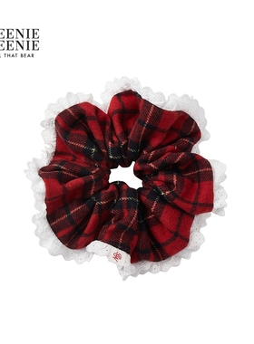 TEENIEWEENIE bearnova26年春季新款女装圣诞风蕾丝拼接格纹发圈