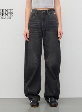 TEENIEWEENIE bearnova秋季新款小熊刺绣香蕉长裤复古水洗牛仔裤
