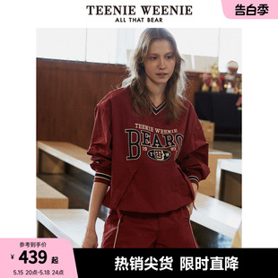 TeenieWeenie小熊2024年复古红色外套宽松落肩卫衣女美式 慵懒chic