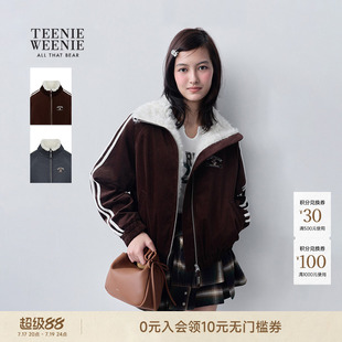 TEENIEWEENIE bearnova女装冬季撞色仿羊羔毛领运动风棉服短外套