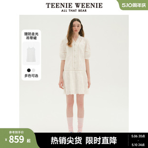 TeenieWeenie小熊2024新款设计感镂空花边宽松灯笼袖连衣裙黑色女