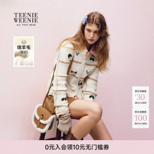 TeenieWeenie小熊女装秋冬时尚手工满身钩花圆领开衫毛衣针织衫