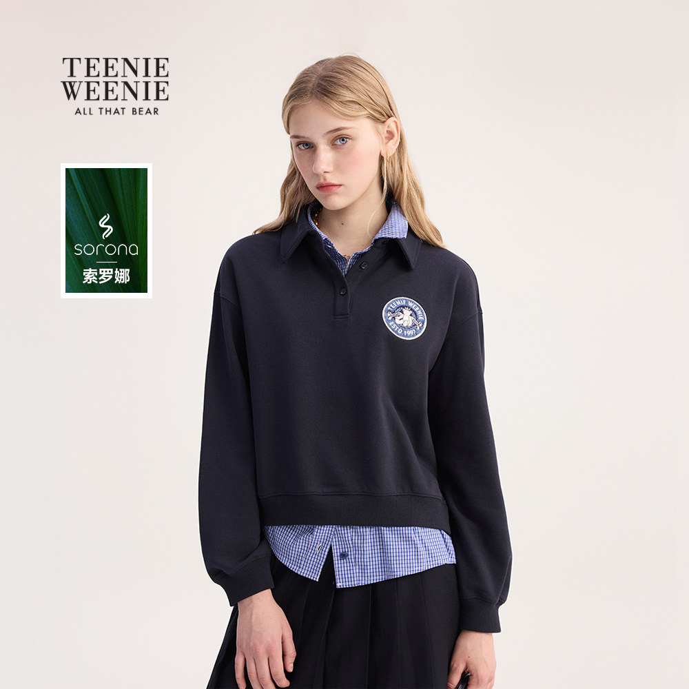 TeenieWeenie小熊女装卫衣2025年秋季新款时髦格纹拼