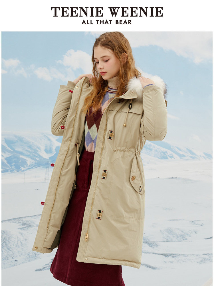 The old model is off the shelf, Bear Winter New Women's Fur Collar Down Jacket Mid-length Warm Jacket