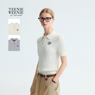 POLO领毛衣针织衫 TeenieWeenie小熊女装 学院风复古绞花高智感短袖