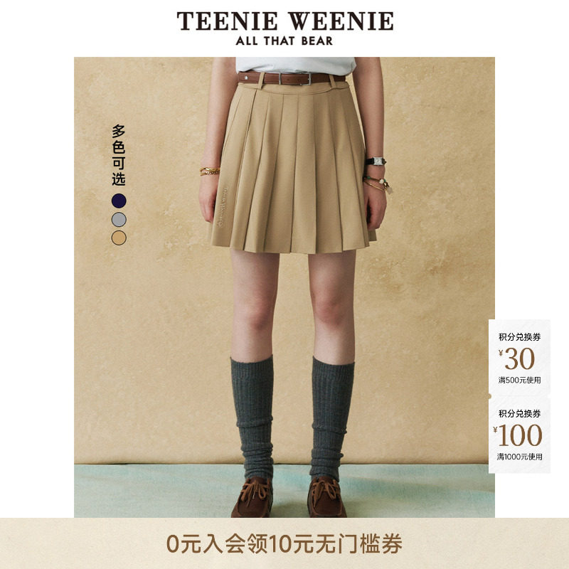 TeenieWeenie小熊女装时尚潮流学院风少女俏皮A字半身裙百褶短裙