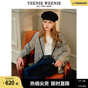 TeenieWeenie小熊春装学院风基础款时尚维希格子外套女