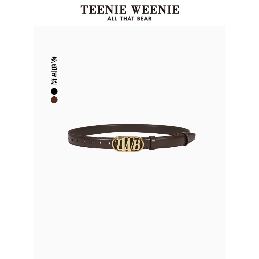 TeenieWeenie小熊黑色皮带简约时尚通勤风牛皮革质感潮流腰带女装