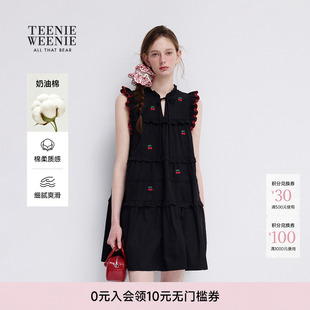 TEENIEWEENIE bearnova26夏新款女装休闲舒适绣花小飞袖A型连衣裙
