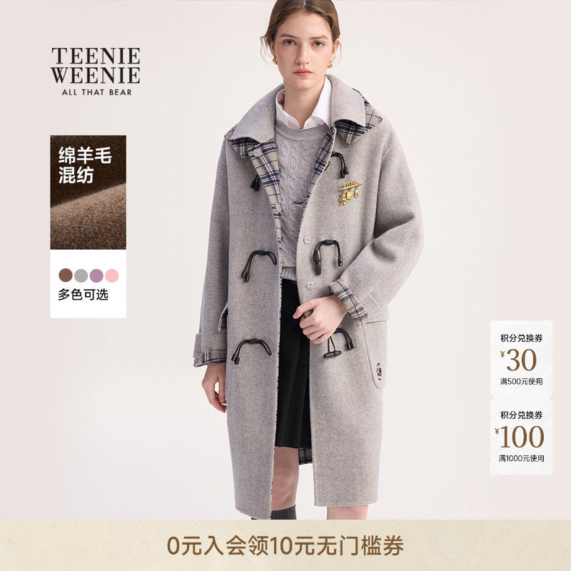 【初代千金牛角扣】TeenieWeenie小熊女冬季绵羊毛双面呢毛呢外套