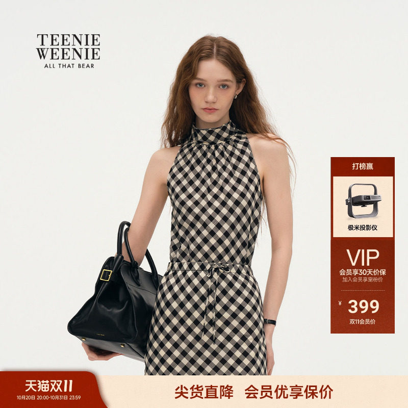 TeenieWeenie小熊女装26春夏清新利落色织格纹少女蝴蝶结无袖衬衫