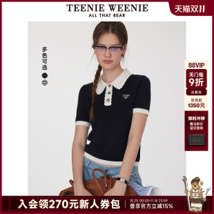撞色翻领小个子上衣女 新款 TeenieWeenie小熊针织短袖 T恤2025夏季