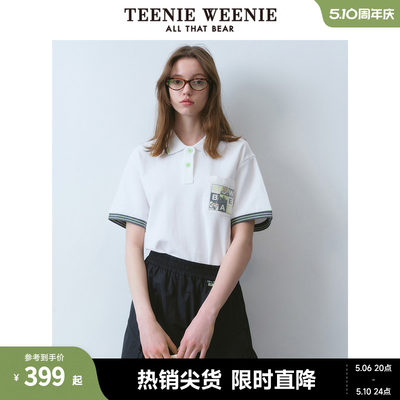 TeenieWeenie小熊女装2024年夏季新款短袖POLO衫T恤时尚白色上衣