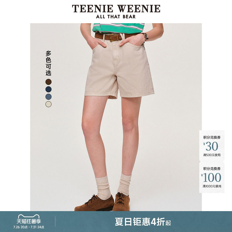 TeenieWeenie小熊女装时尚休闲舒适复古水洗棉牛仔短裤A版三分裤 - 实物图