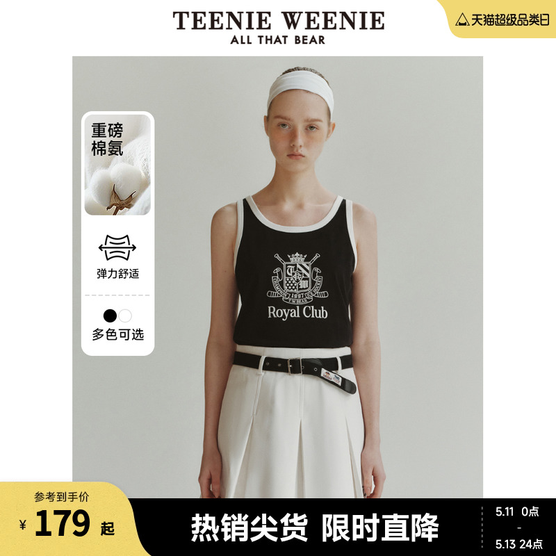 TeenieWeenie小熊女装2024新款春装休闲运动风圆领无袖背心T