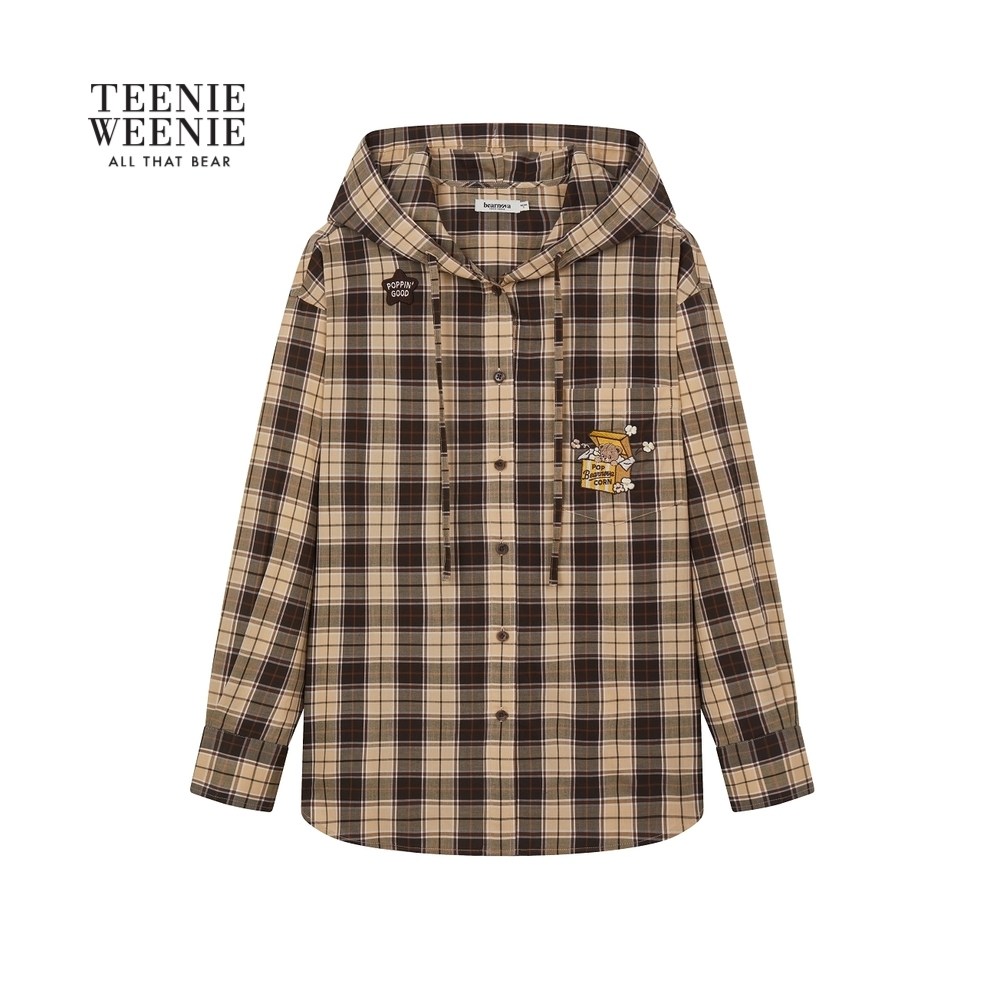 TEENIEWEENIE bearnova26春季新款女装宽松舒适格纹刺绣连帽衬衫,女装/女士精品,衬衫,淘宝优惠券,粉丝福利购,淘宝优惠卷