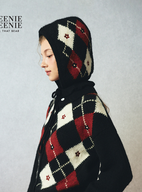 TEENIEWEENIE bearnova25冬季新款女装手工绣花撞色菱形格毛织帽