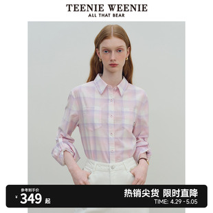 亚麻棉长袖 TeenieWeenie小熊女装 新款 小清新衬衣 2024春季 格纹衬衫