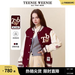 TeenieWeenie小熊女装冬季红色棒球服撞色外套复古学院风上衣