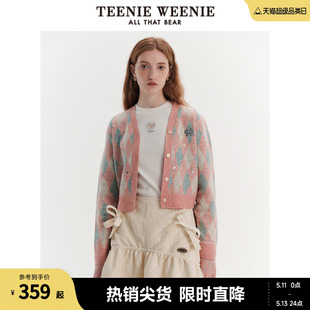 保暖女 菱形格纹毛针织开衫 复古时尚 TeenieWeenie小熊春装