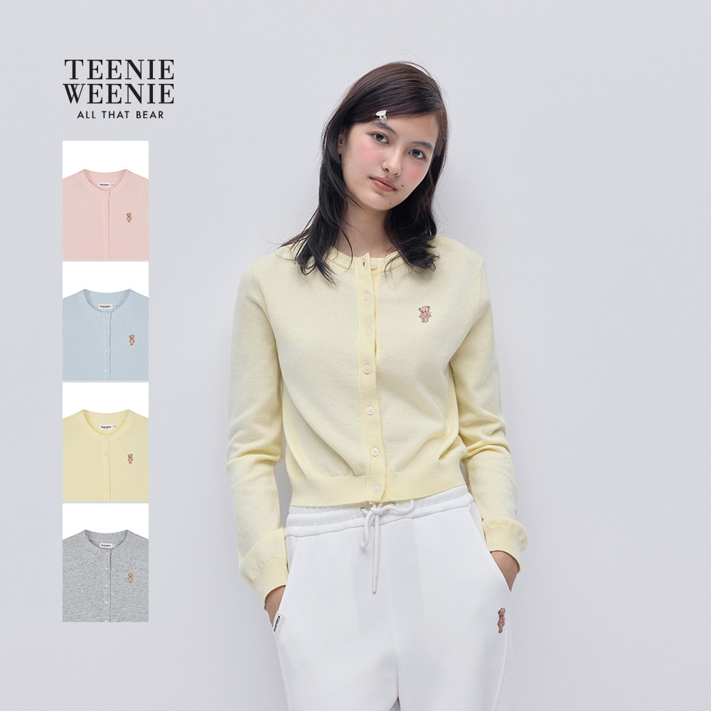 TEENIEWEENIE bearnova小熊女装春秋清新少女感圆领毛衣针织开衫