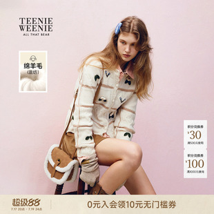 TeenieWeenie小熊女装秋冬时尚手工满身钩花圆领开衫毛衣针织衫