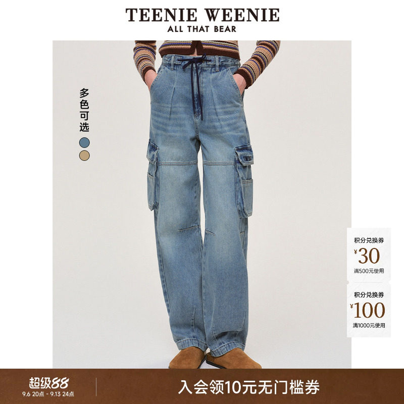 TeenieWeenie小熊女装牛仔裤多口袋简约休闲户外运动工装直筒长裤