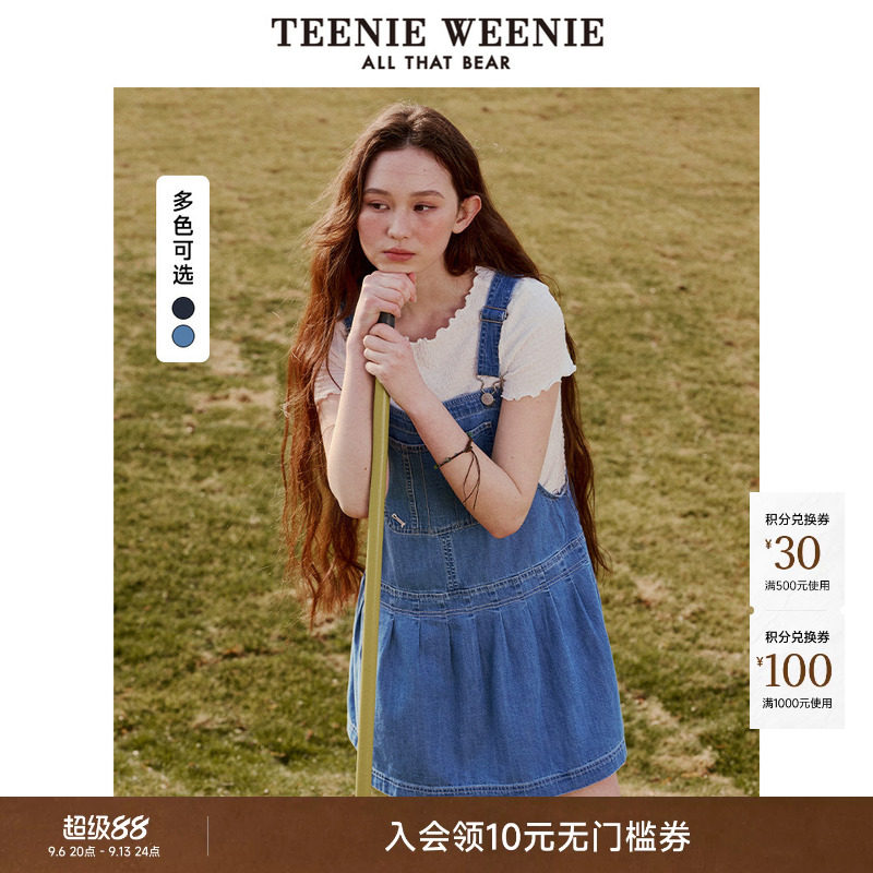小熊女装全棉复古丹宁牛仔背带裙图片