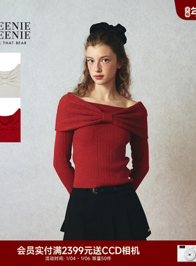 TEENIEWEENIE bearnova25冬季新款女装气质一字肩大蝴蝶结套头衫