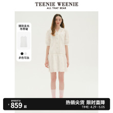 TeenieWeenie小熊2024新款 连衣裙黑色女 设计感镂空花边宽松灯笼袖