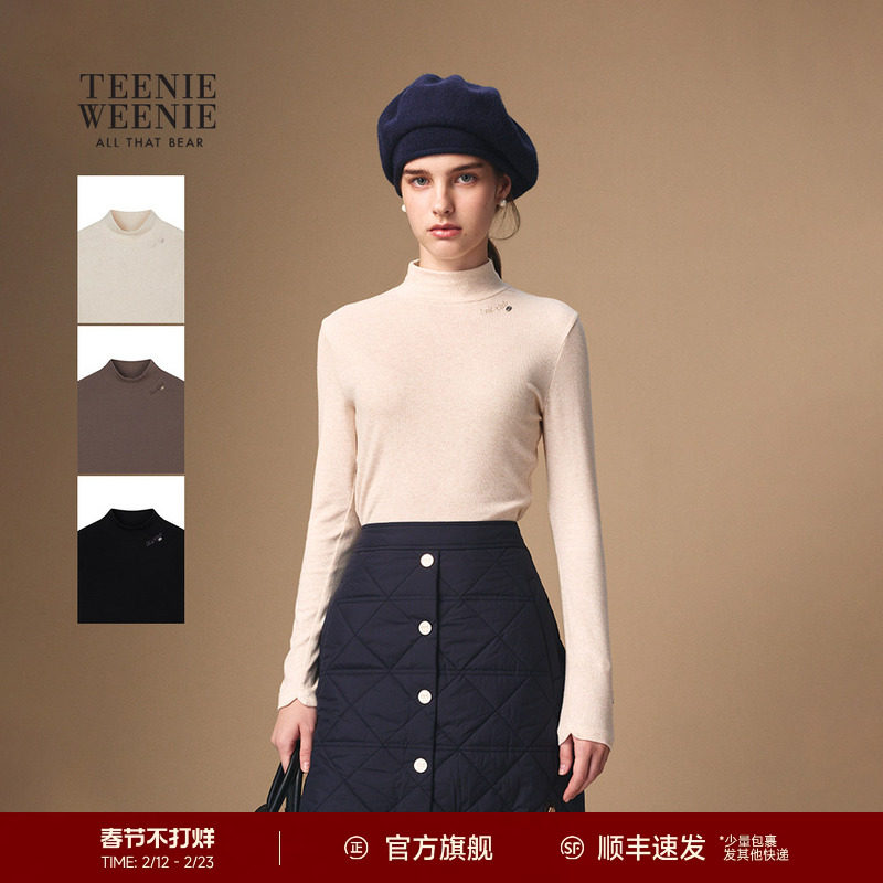 TeenieWeenie小熊长袖T恤女装2025冬季新款简约优雅