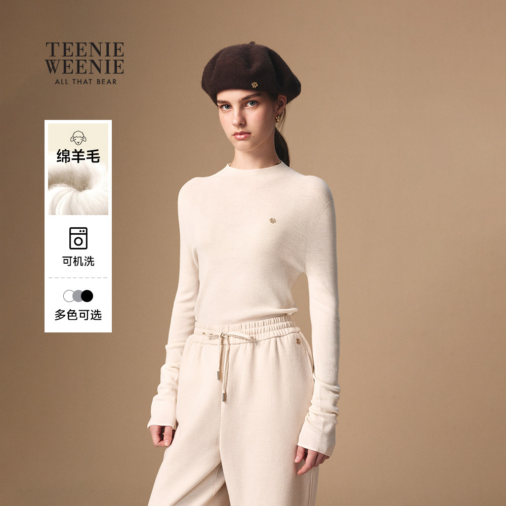 【可机洗绵羊毛】TeenieWeenie小熊女毛衣25冬半高领打