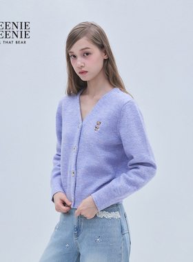 TEENIEWEENIE bearnova25冬季新款女装轻盈舒适V领花纱毛织开衫