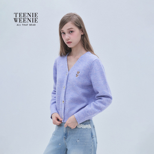 TEENIEWEENIE bearnova25冬季新款女装轻盈舒适V领花纱毛织开衫