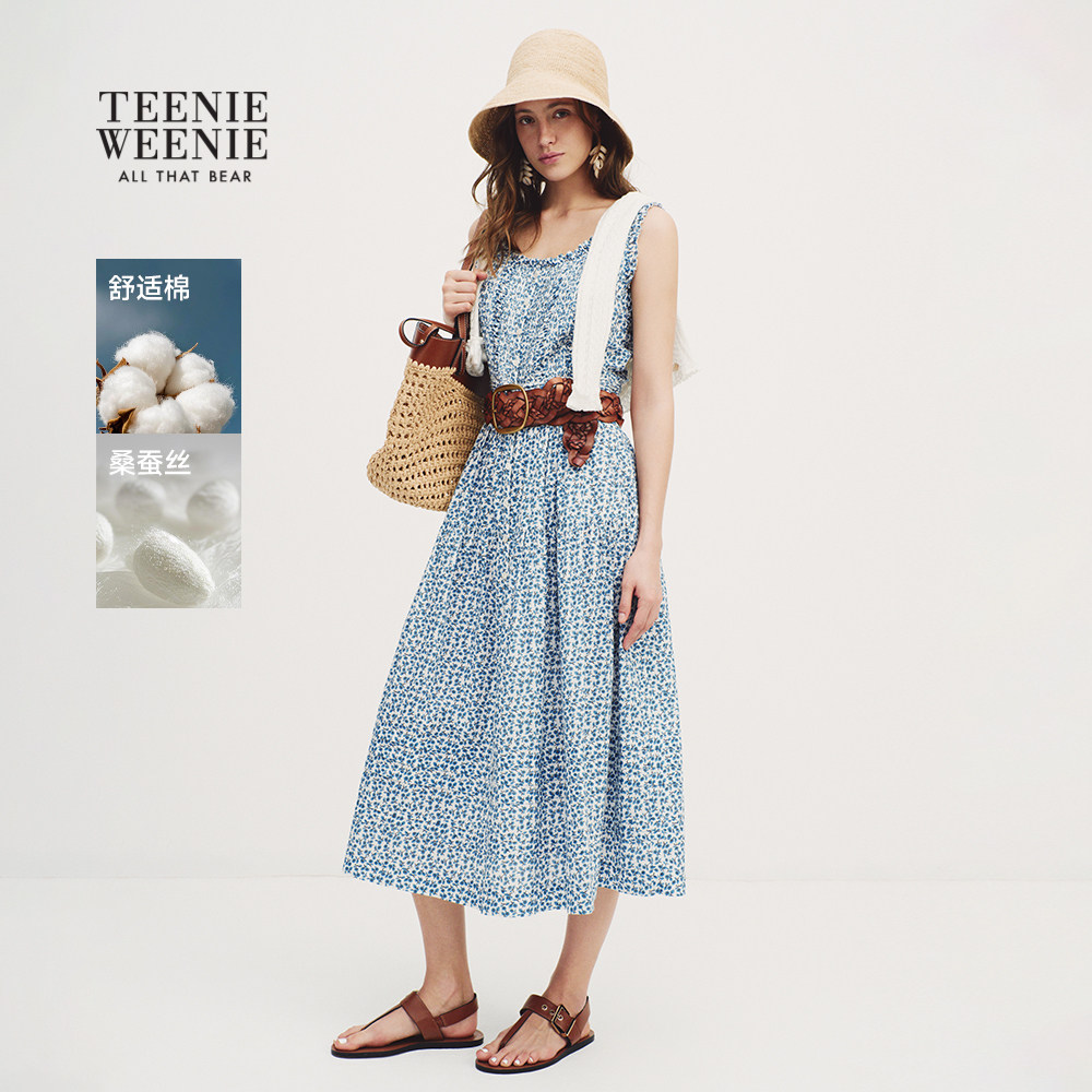TeenieWeenie小熊女装连衣裙26夏季新款清新田园风小碎花无袖长裙