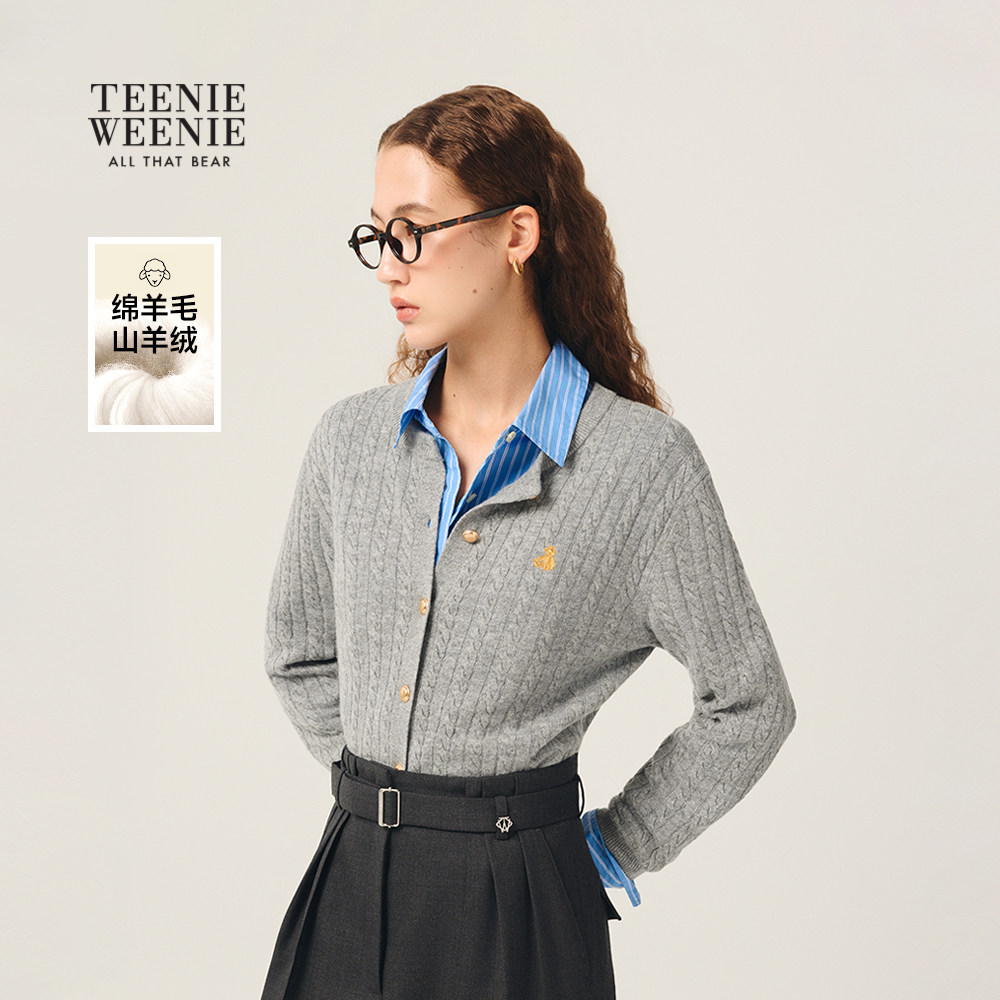 【四季绞花】TeenieWeenie小熊女25冬通勤绵羊毛山羊绒