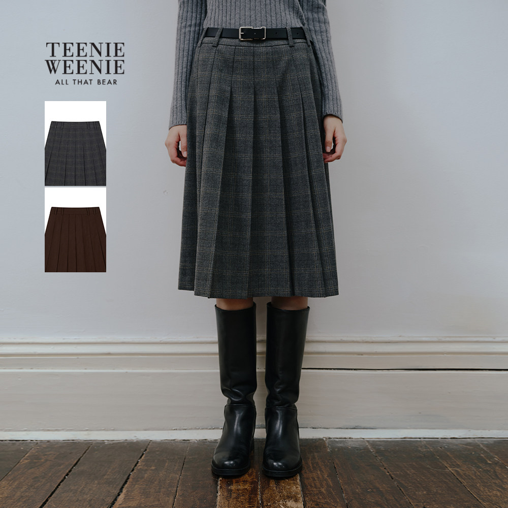 TeenieWeenie小熊女装半身裙秋冬季休闲气质优雅格纹中长